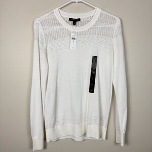 Banana Republic Sweater Womens Medium Knit Crochet White Office Work Easter Top